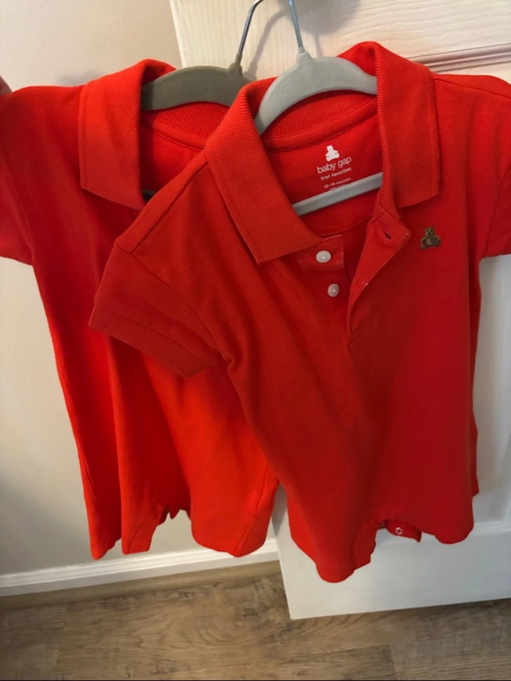 GAP Red Polo Romper with Embroidered Bear x2
